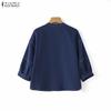 ZANZEA Women Daily Casual Round Neck Loose 3/4 Sleeve Blouse
