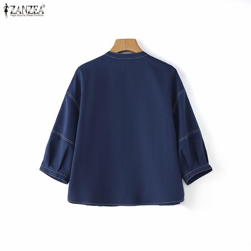 ZANZEA Women Daily Casual Round Neck Loose 3/4 Sleeve Blouse