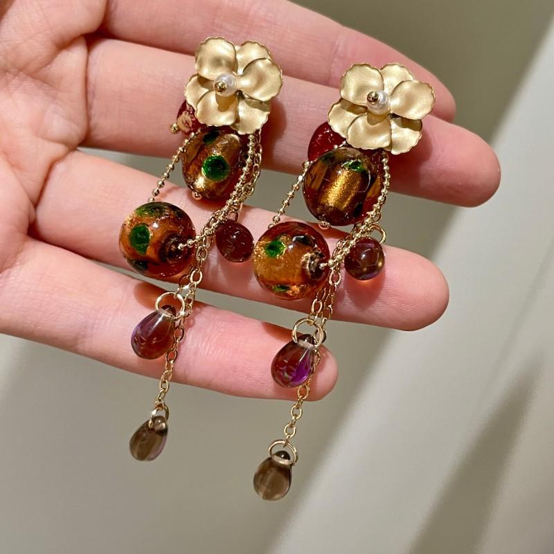 Natural tiger's eye stone series stud earrings for women Maillard exquisite retro earrings niche light luxury high-end temperament earrings