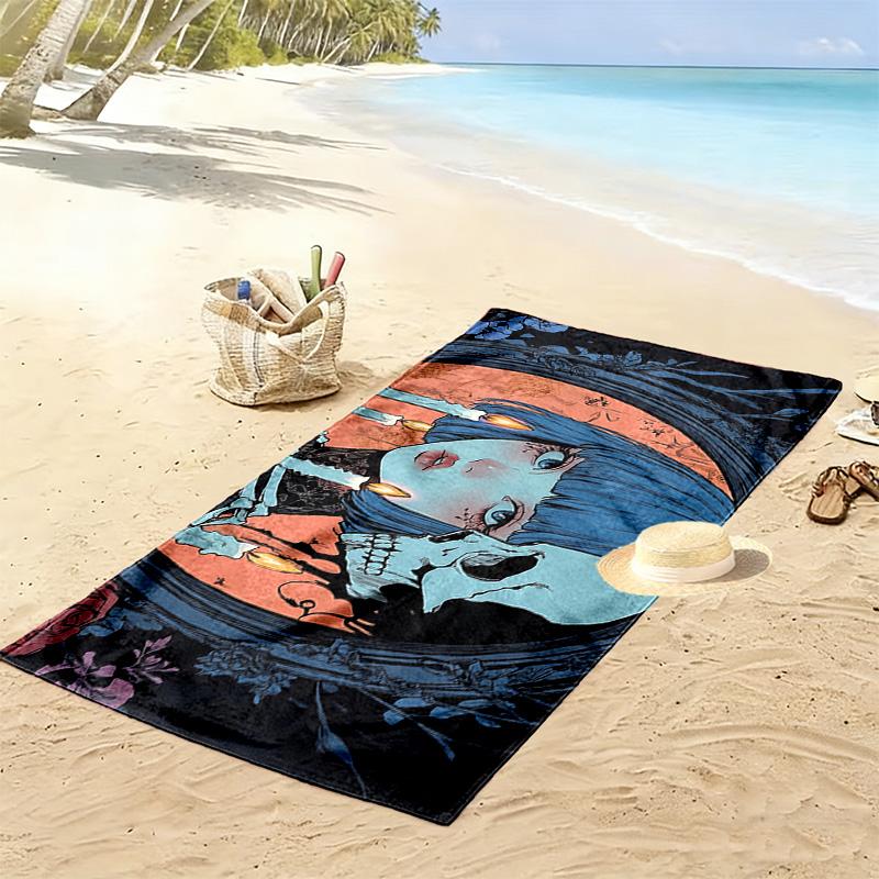 Dark Anime Style 2D Flat Print Beach Towel, Large Soft Quick Dry Towel for Beach Camping SwimmingXSTJ0915235