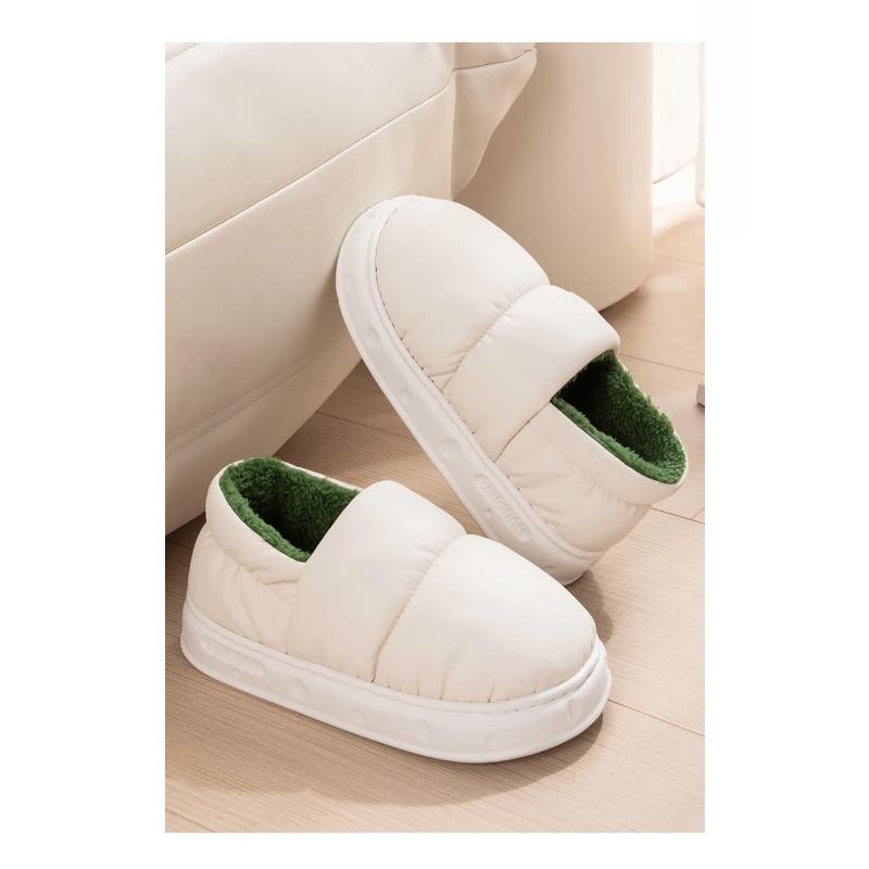 Feslishoet Men Winter Cotton Slippers Waterproof Anti Slip Thick Bottom Shoes Couple Home Use Plush Cotton Slippers Women