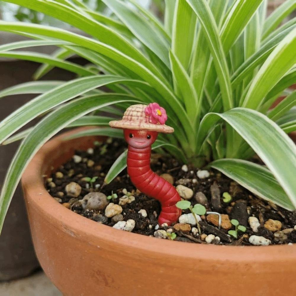 3PCS/SET Resin Earthworm Flowerpot Decoration Realistic Earthworm Ornaments Succulent Plants
