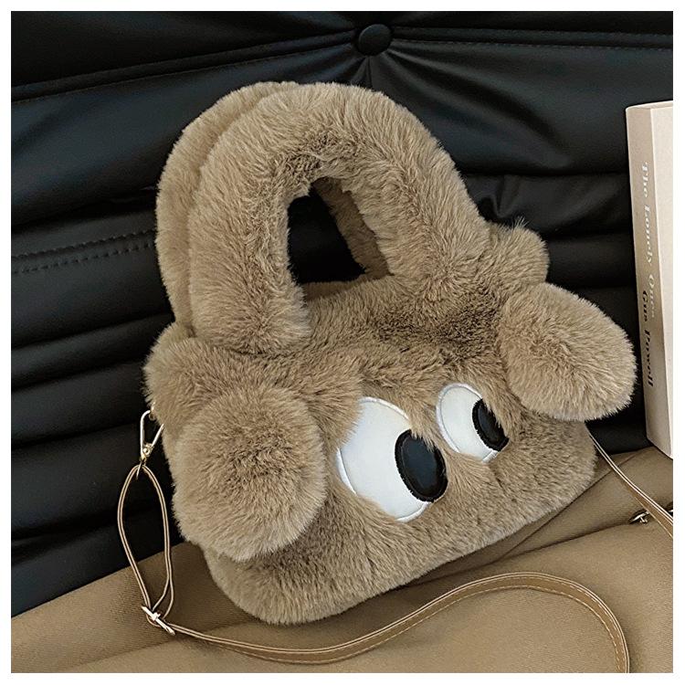 

Зимова нова сумка Mao Mao жіночий приплив милий мультяшний щеня плюшева портативна сумка через плече невелика квадратна сумка темно-коричневого кольору