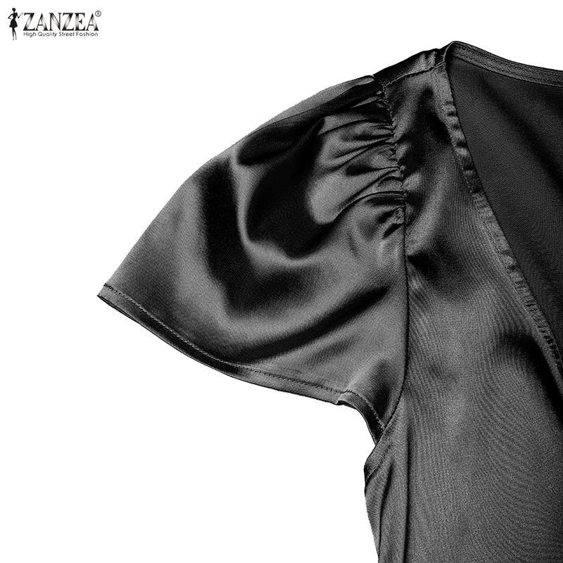 ZANZEA Women Elegant Square Collar Casual Short Sleeve Long Dress