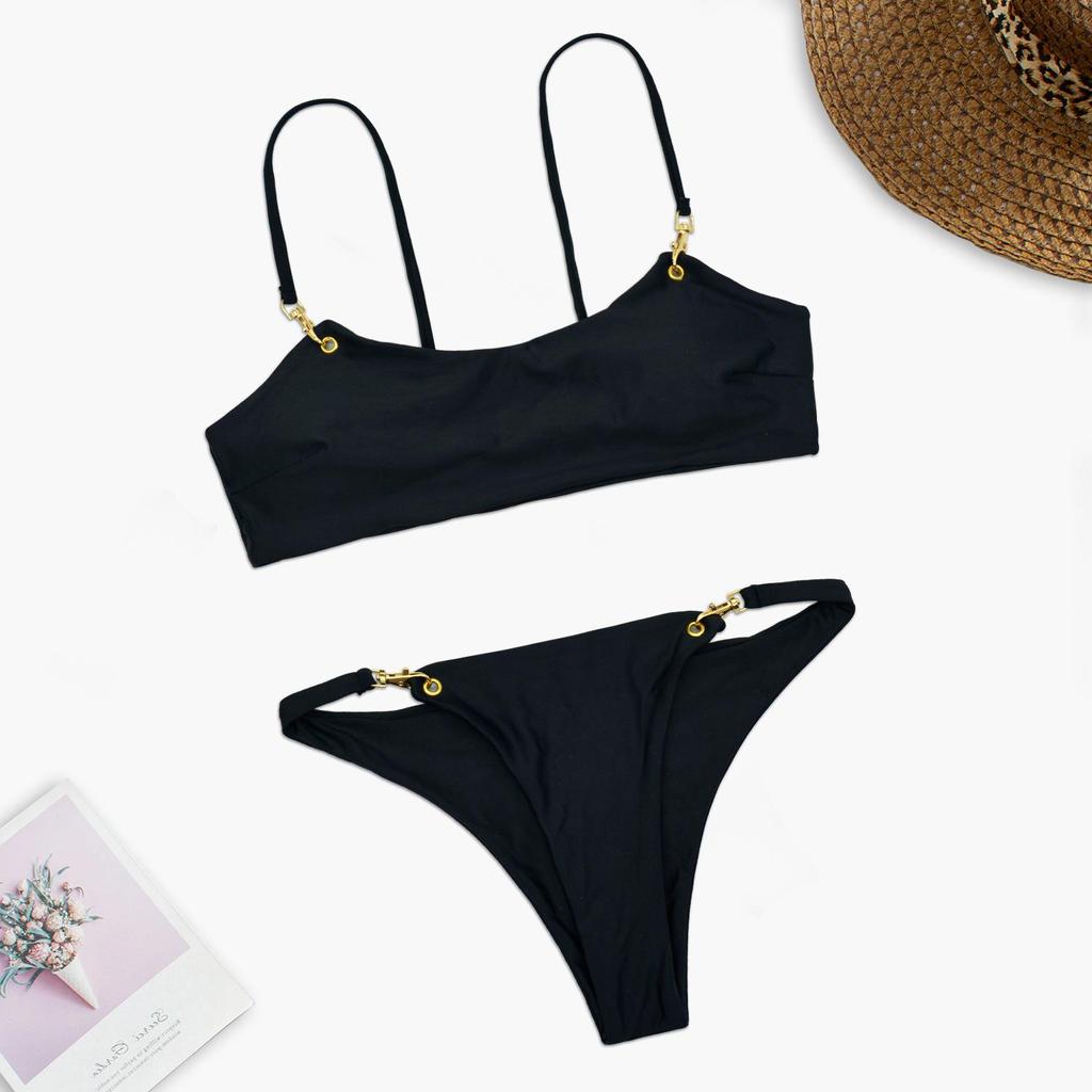 New European & American Style Strapless Bikini - Women's Black Circle Swimsuit