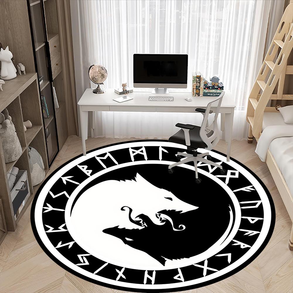 1pc Wolf Office Round Area Rug, Under Office Chairs Bedroom Living Room Home Decor, Room Deco, Available in Various Sizes
