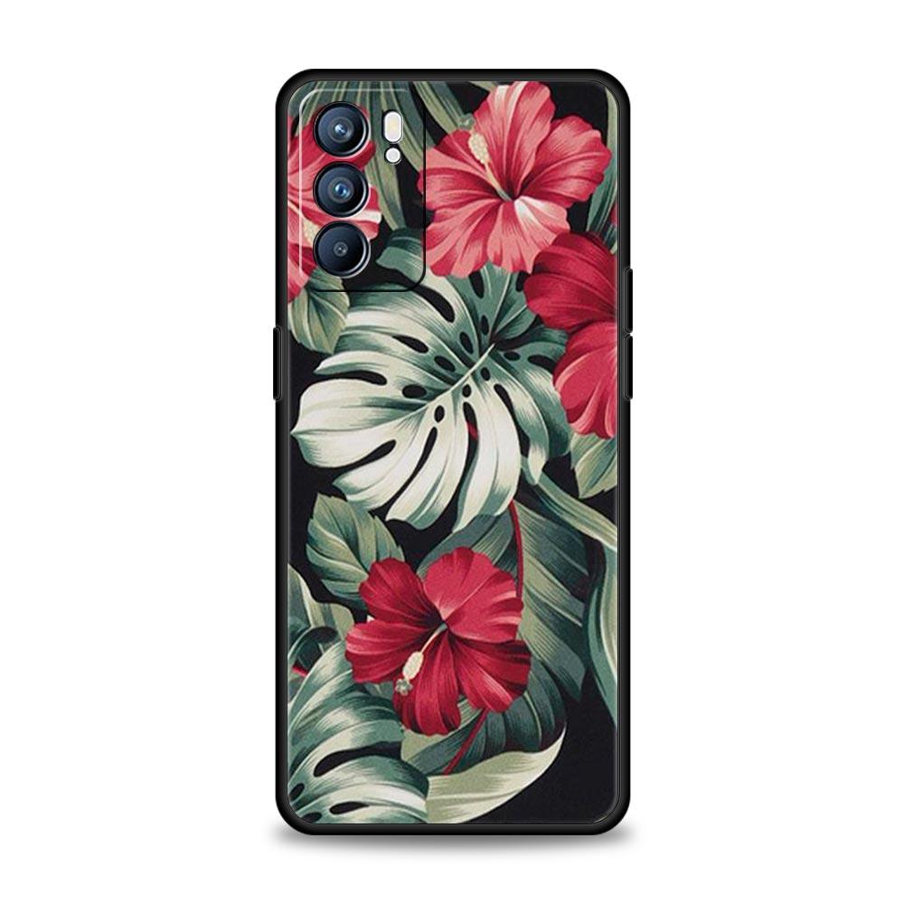 Vintage Bananenblatt-Blumenhülle für Oppo Reno8 Reno7 Reno6 Pro A54 5G Find X6 X5 A53 A52 A9 A15 A95 A17 A16 A76 A74 A57 Abdeckung