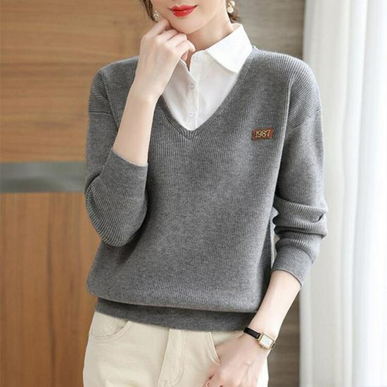 Women's Early Autumn 2025 Two-Piece Knit Shirt - Stylish Fall & Winter Top