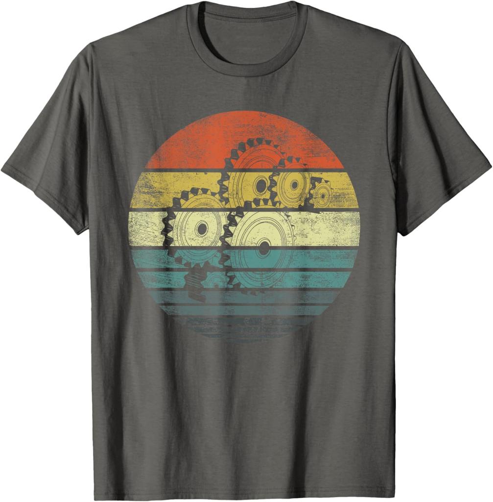 Funny Retro Cogs Engineering Gear Mechanical Engineer Gifts T-Shirt 100% Cotton O-Neck Short Sleeve Summer Casual Mens T-shirt