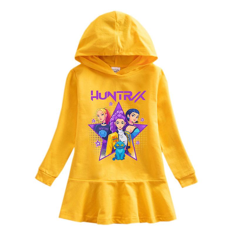 Long Sleeves Girls Kpop Rumi Zoey Mira Hunters Printed Hooded Dress