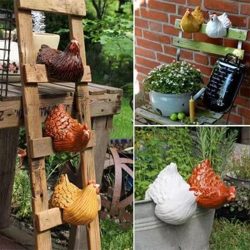 Funny Cute Chicken Fence Decoration Statue Resin Garden Chicken Hen Sculpture Craft Courtyard Home Decoration Ornament Gift