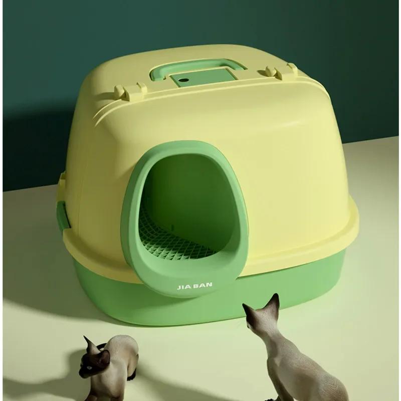 Large Corridor Cat Litter Box Spacious Toilet Anti-Splash Tray Fully Enclosed with Lift Cover Odor-Removing Sand Pedal Design