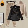 Damen Winteranzug Parkerjacke Wollige Freizeithose + Rollkragenpullover Mode Dreiteiler Damen