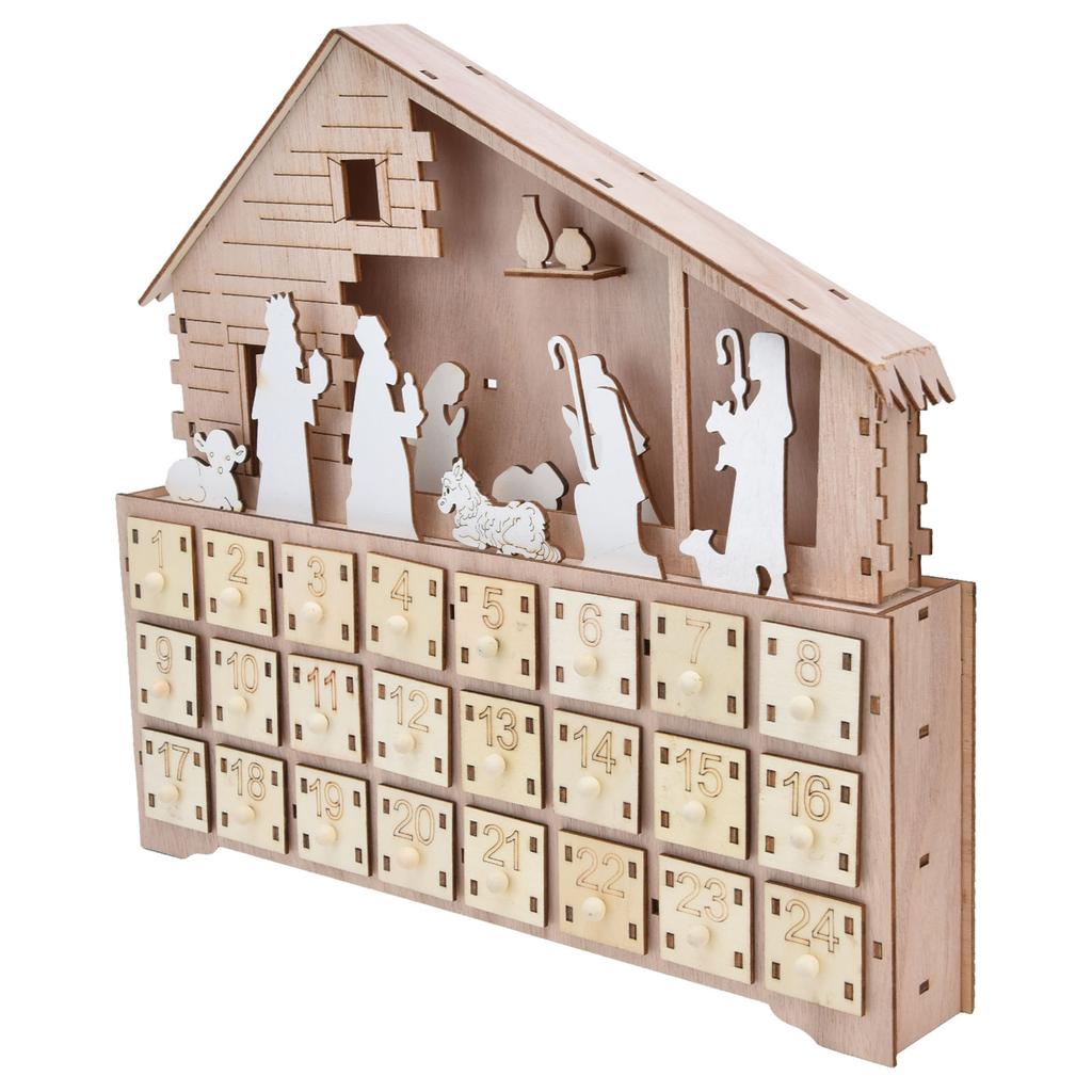 LED Light Calendar Wooden Desk Calendar Christmas Advent Calendar Ornament for Holiday Decoration