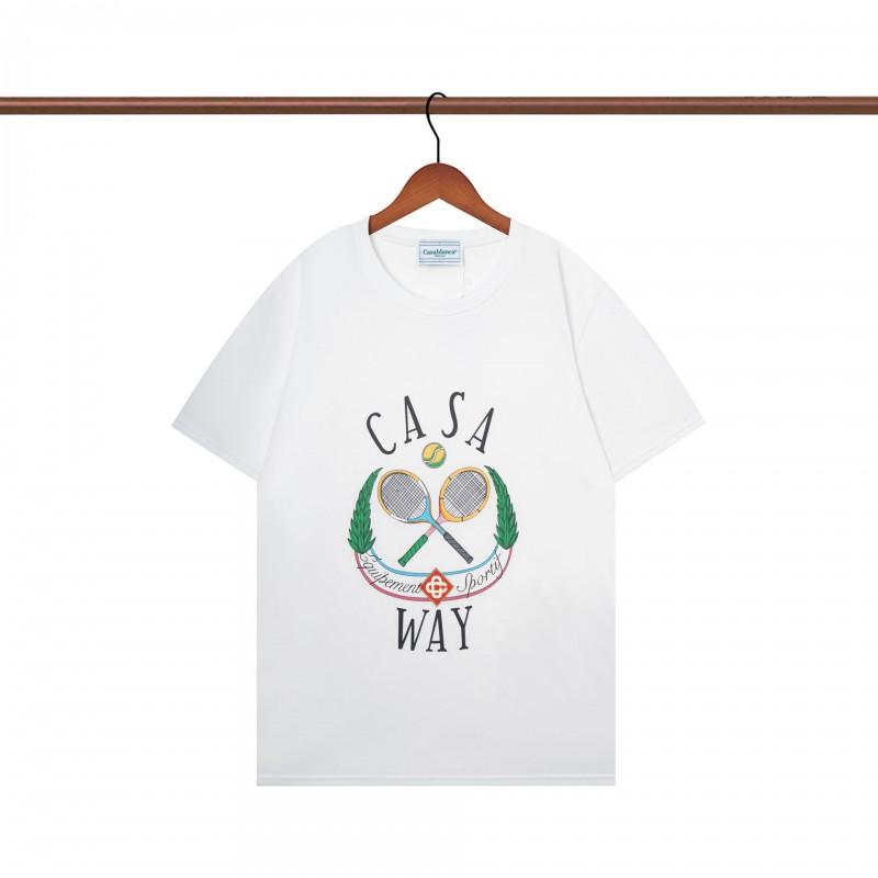 Casablanca Style Short Sleeve T-Shirt Men Women Blue Letter Print Casual Top