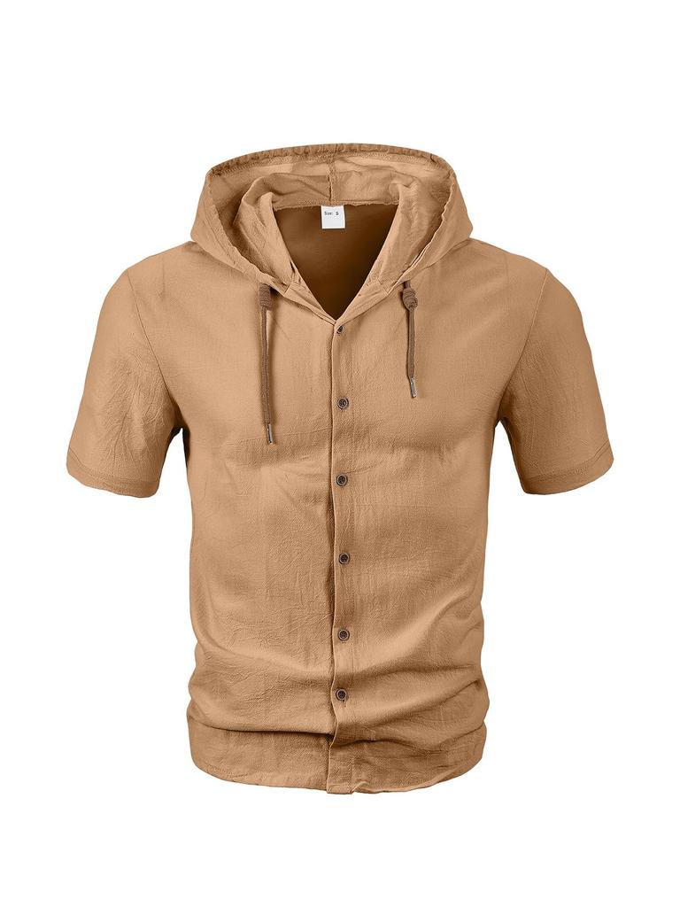 Herren Casual Leichter Baumwoll-Leinen Kurzarm Hoodie Strickjacke