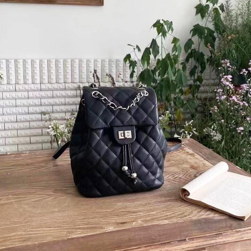 Nuovo Zaino in Pelle Bovina Primo Strato Stile Piccola Fragranza Griglia Caviale Catena Zainetto Trendy di Piccole Dimensioni ad Alta Capacità