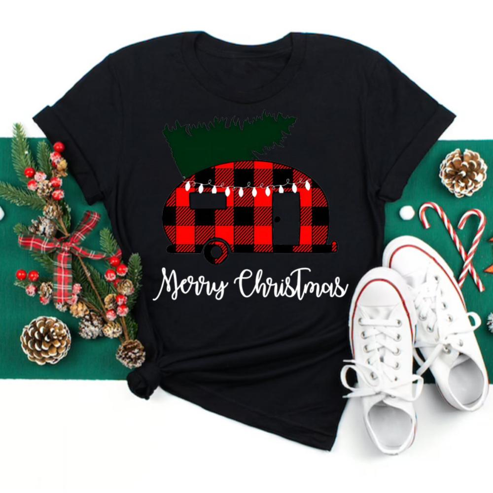 

Happy Christmas Tshirt Women Tshirt Cartoon Christmas Theme Tshirt Plussize Women Tops Daily Christmas Celebration Wear 4XL