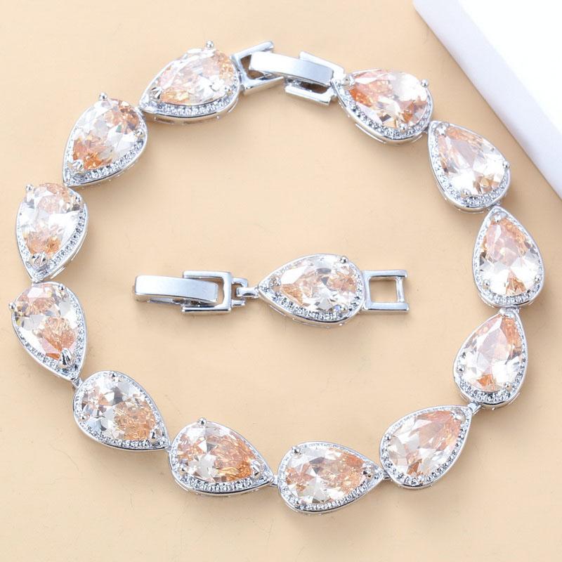 

925 Silver Water Drop Female Bracelet Bangle Natural Crystal Romantic Wedding 12-Colors Fine Jewelry for Women Gift 21CM шампанского