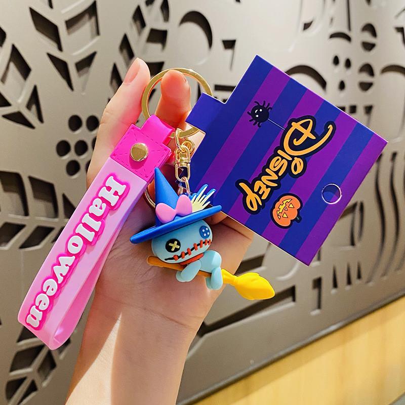 Disney Halloween Stitch Keychain Silky Smooth Silicone Charm For Backpacks And Bags Broomstick