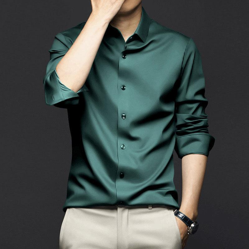 Loose Silk Satin Shirt Men Brand Long Sleeve Men Dress Shirts High Quality Business Bottoming Shirt