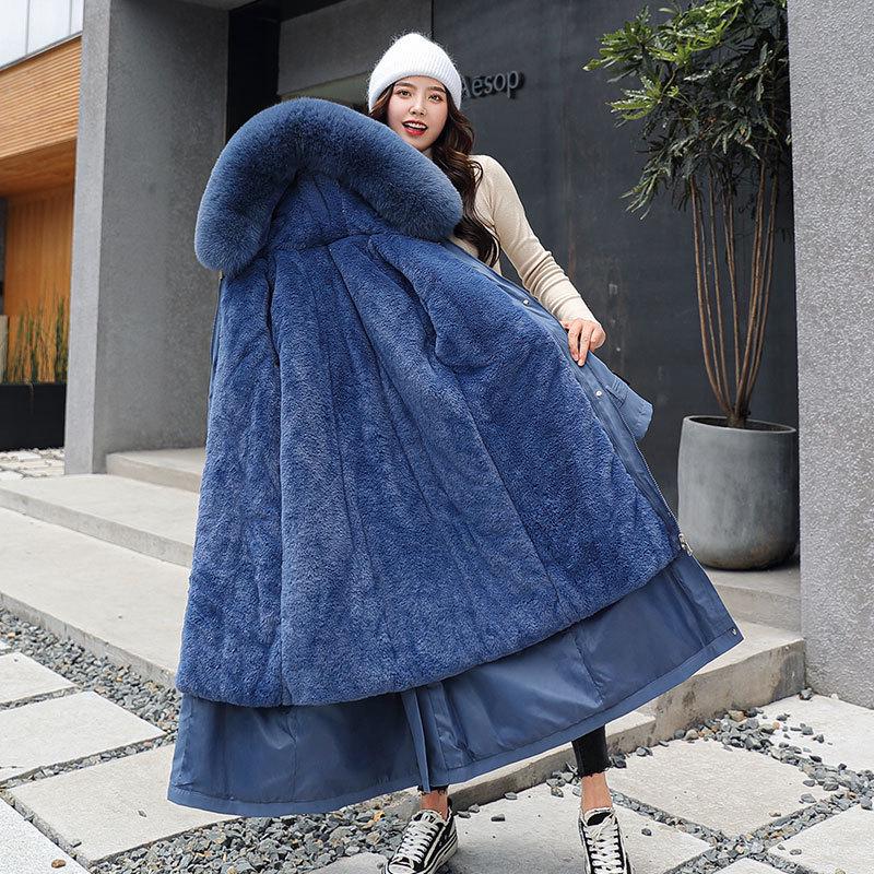 Women's Korean Style 3-in-1 Reversible Long Cotton Parka with Removable Liner and Slimming Waist