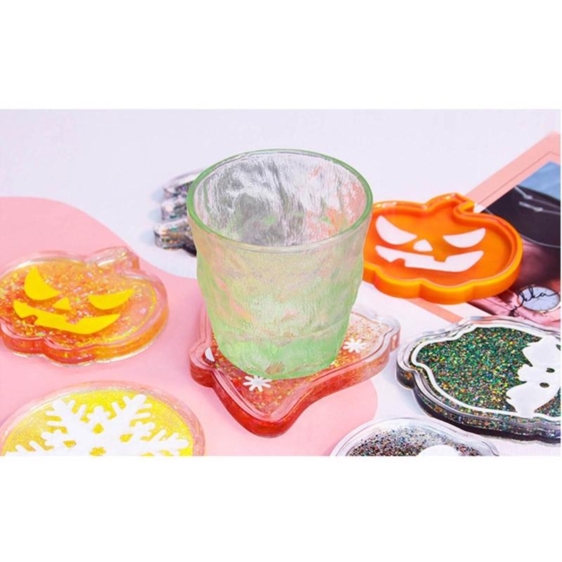 Silicone Halloween Skull Coaster Resin Casting Mold Quicksand Christmas Tree Snowflake Cup Mat Mold Home Decor Art Craft