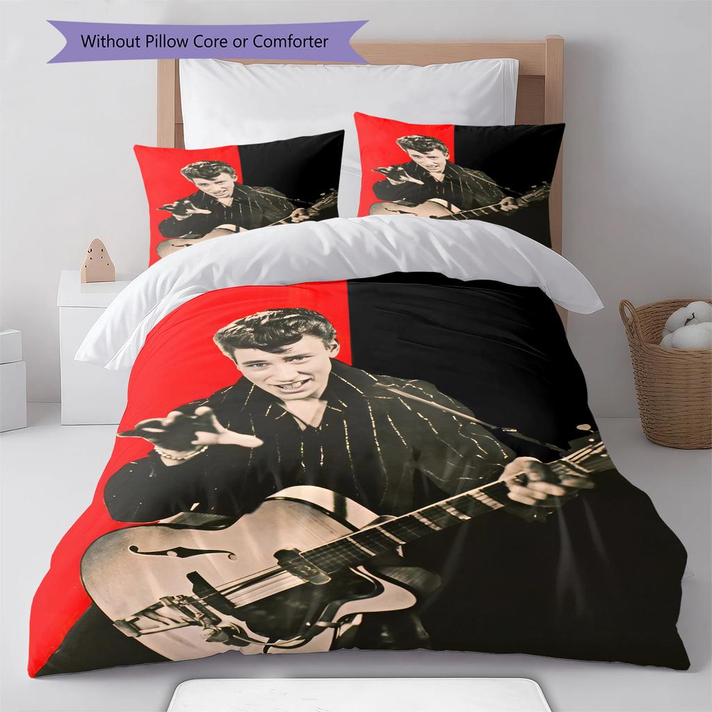 Johnny Hallyday Pattern Bedding,Quilt Set Quilt Cover Pillowcase Home Birthday Gift (1 * duvet cover + 2 * pillowcase, without core)