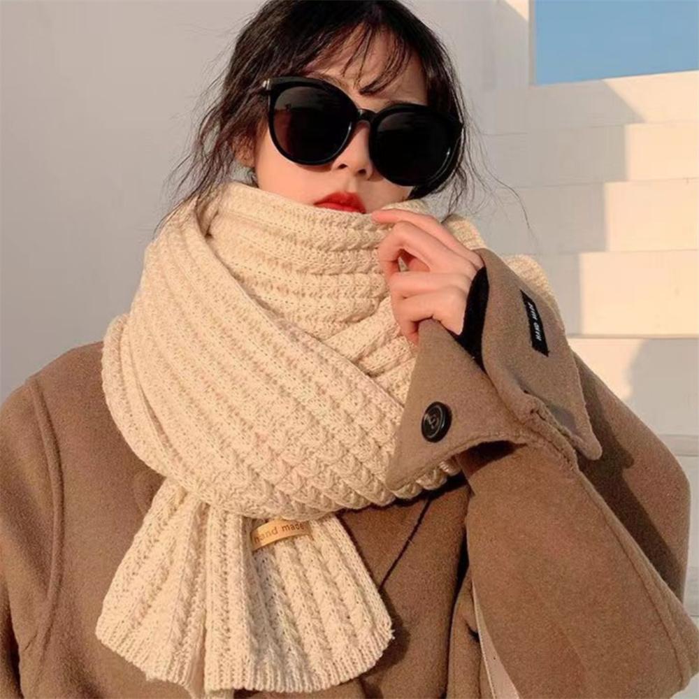 Fashion Women Men Winter Warm Knitted Scarf Solid Color Outdoor Thicken Neckerchief Vintage Wraps Woolen Long Scarves Neck Cover