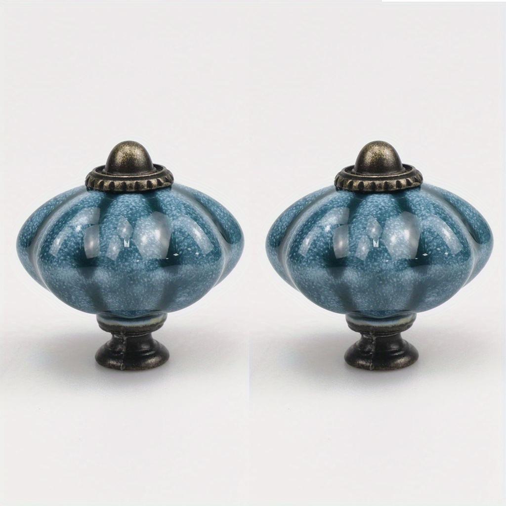 2pcs Vintage Ceramic Pumpkin Handle Furniture Cabinet Drawer Single Hole Handle With Screw Clothing Cabinet Door Handle