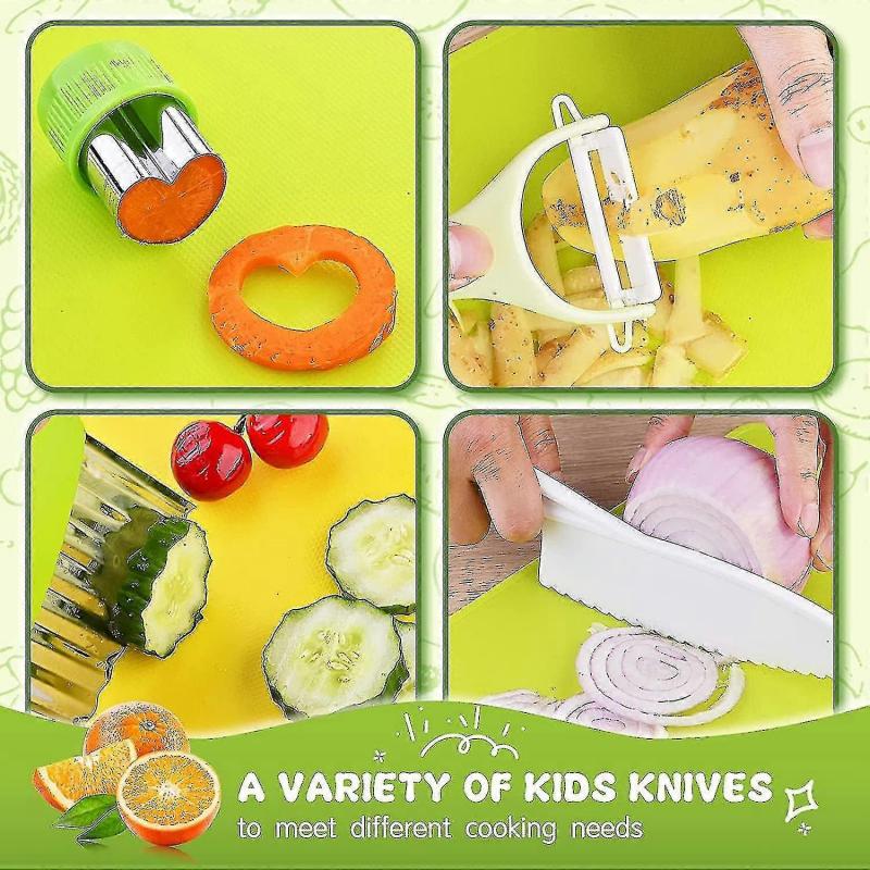Toddler Kitchen Utensil Set - Toddler Safe Kitchen Knife Set For Real-life Cooking With Toddler Safe Plastic Knives - Kids Cutting Board