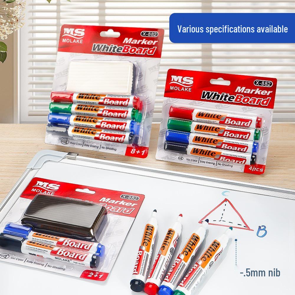 Four-Color Whiteboard Marker Set with Built-In Erasers for Meetings and Teaching.