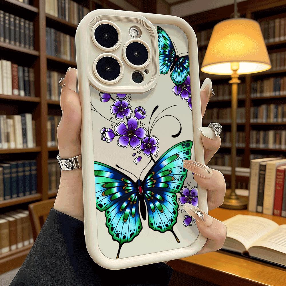 Blue Butterfly Purple Flower Art Shockproof Phone Case For Xiaomi Redmi Note 15 14 13 12 11 10 9 8 Pro Anti-Slip Anti-Fall Cover