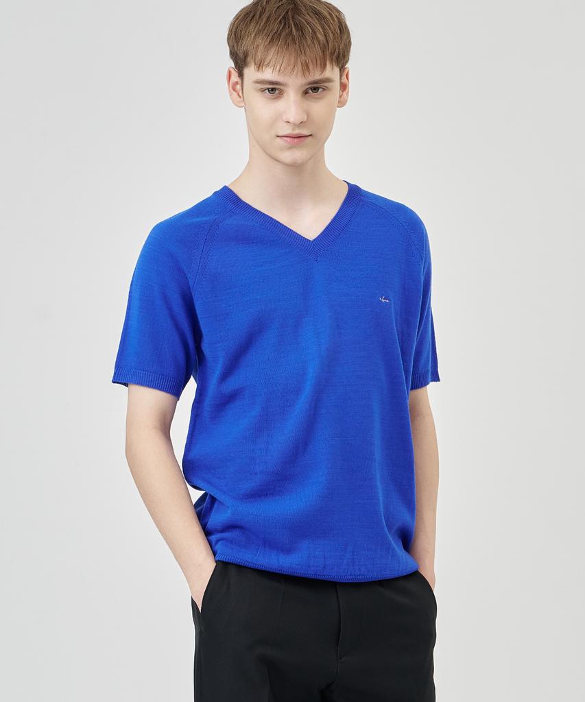 THE-ABON Arm Warmer V-Neck Short-Sleeve Knit Tee Gray