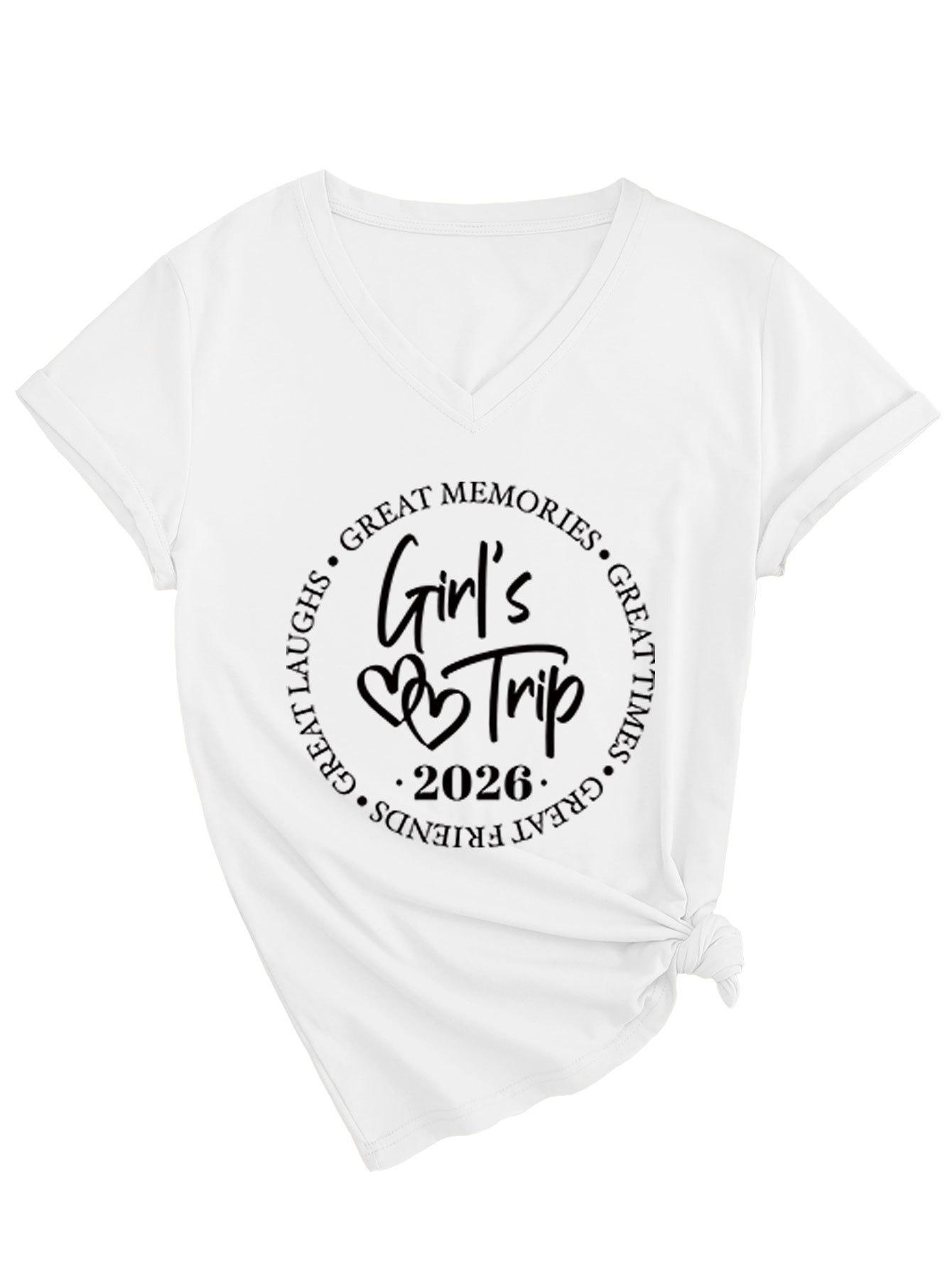 

Casual and comfortable women s girl s trip temperament V-neck short-sleeved T-shirt S