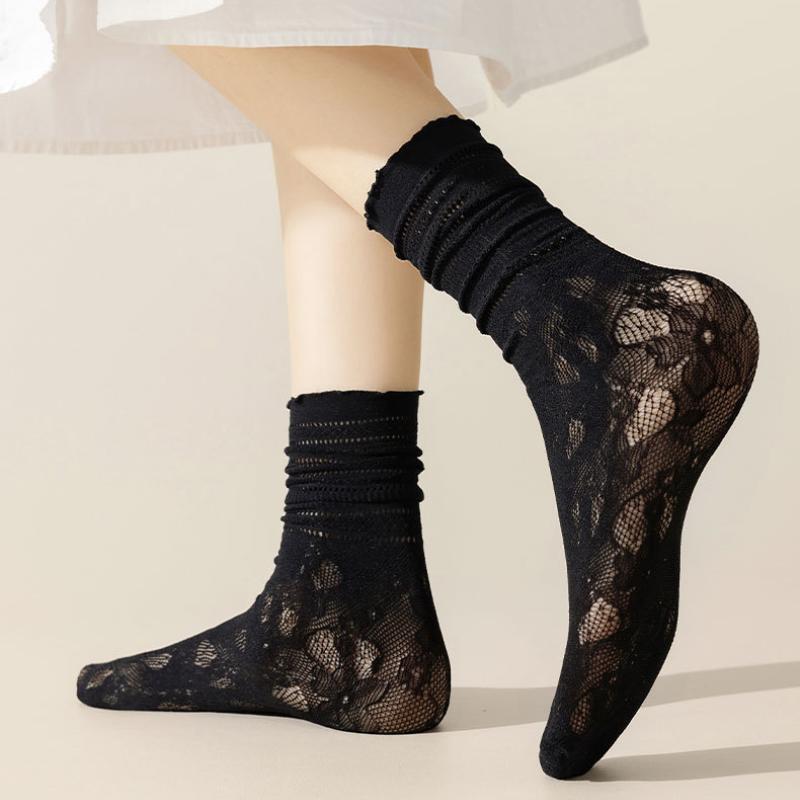 1/3/10 Pairs Summer Thin Lace Socks Wooden Ear Edge Mid-calf Socks Lace Lace Stacker Socks