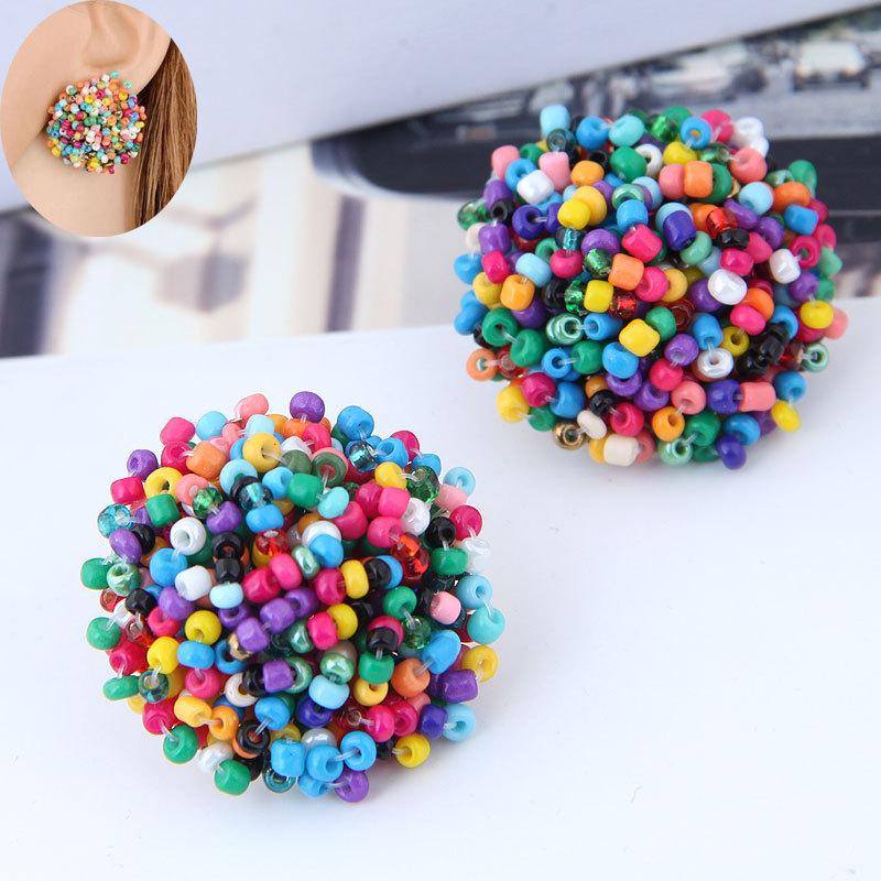 

Bohemian Colorful Seed Bead Round Stud Earrings for Women Ethnic Style Handmade Acrylic Earring Female Jewelry разноцветный
