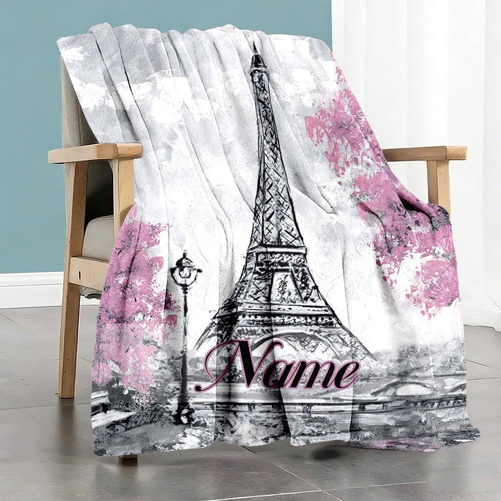 Eiffel Towel Customize Text Blanket Cozy Personalized Blanket Soft Warm Cozy Suitable for Picnics Chair Office Sofa for All Occasions