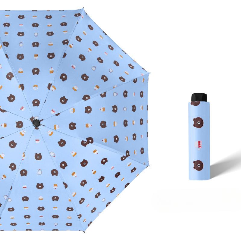 Black Rubber Sun Protection and Shade Umbrella Three-fold Sun Umbrella, All-weather Folding Umbrella