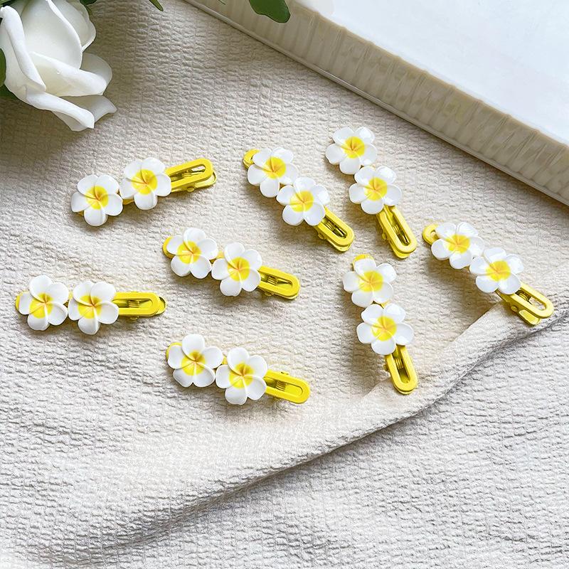 Yellow Plumeria Bangs Hair Clip Cute Broken Hair BB Clip Hair Accessory Girly Fresh Flower Duckbill Clip Hairpin
