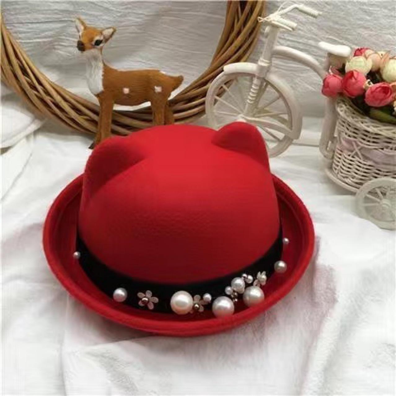 

Pearl Dome Woolen Top Hat Hats Woman Women Autumn Dandys Dandy the Magician Church Classy Elegant Luxury Females Fedora Womens Adult 57CM