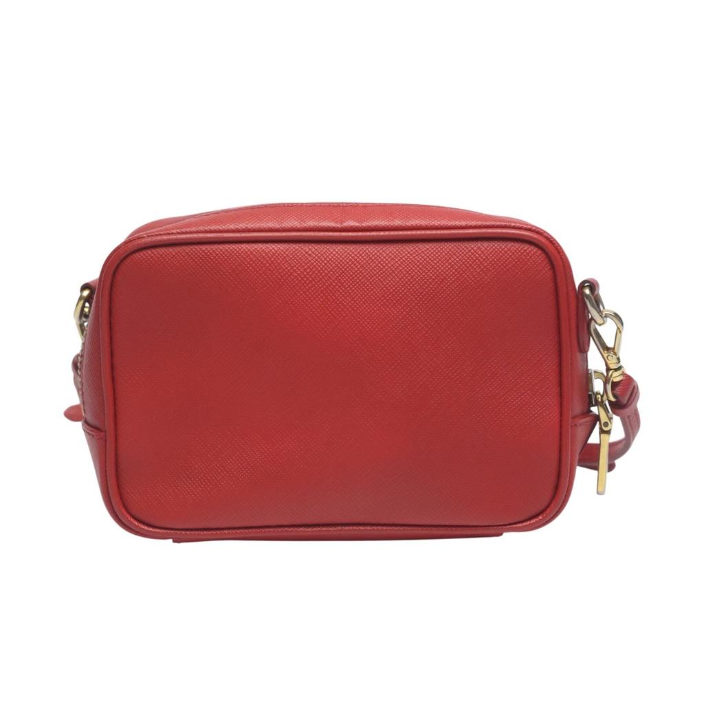 Prada Camera Vitello Phoenix Shoulder Bag Leather Red Women 1N1674 Used