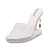 Thick-soled transparent waterproof table high-heeled cool slippers special-shaped heel outer wear crystal princess wedge heel women's shoes college
