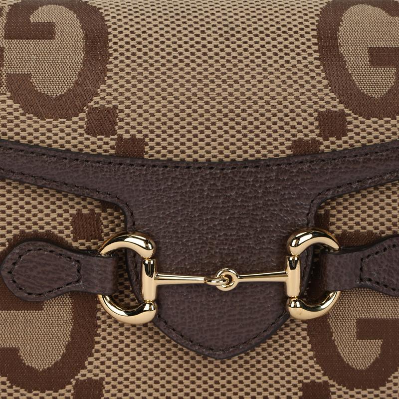 Gucci Horsebit 1955 Gold Horsebit Oversized Double G Magnetic Closure Canvas And Leather Trimmed Box Bag Shoulder Crossbody Mini 699296-UKMBG-2572