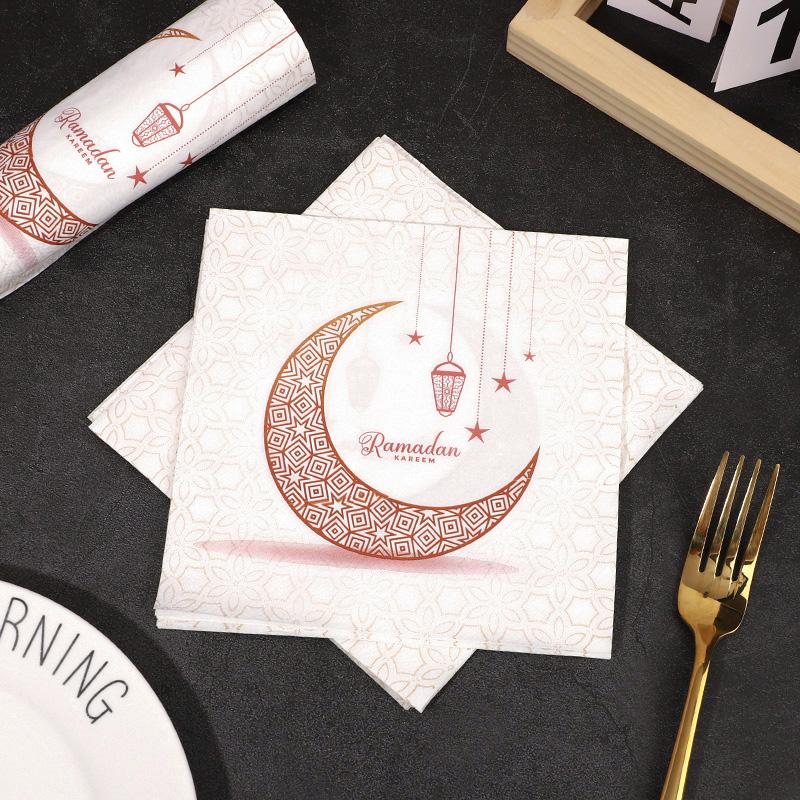 20pcs Ramadan Kareem Napkins Eid Al Adha Moon Lantern Disposable Paper Napkin 2026 Muslim Islamic Party Home Table Decorations