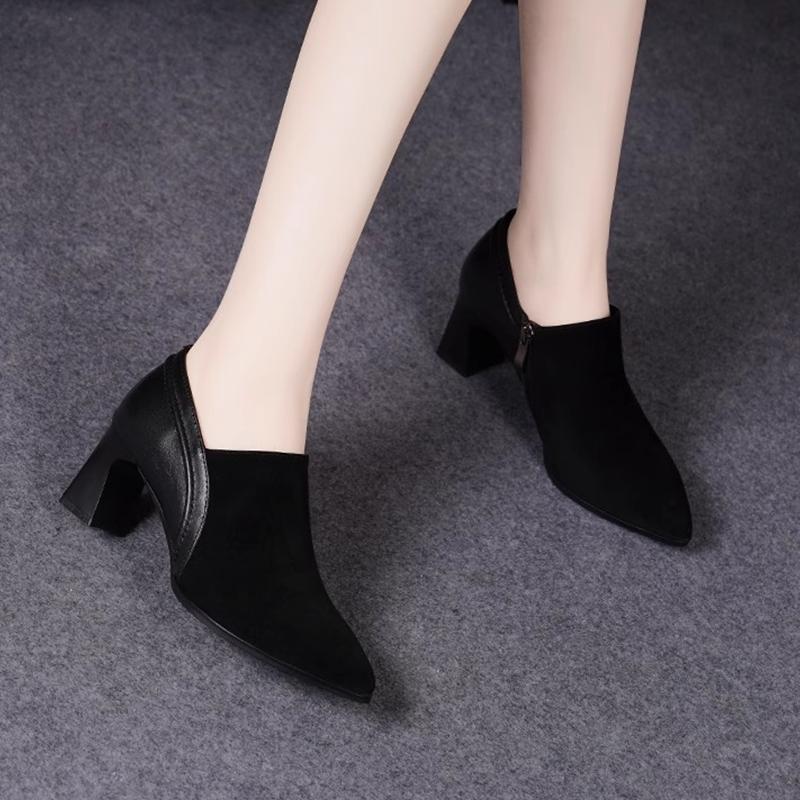 

Сексуальные женские туфли с острым носком, модные замшевые туфли на высоком каблуке, зимние дизайнерские туфли-лодочки на толстой подошве, элегантные туфли-лодочки Mujer 35