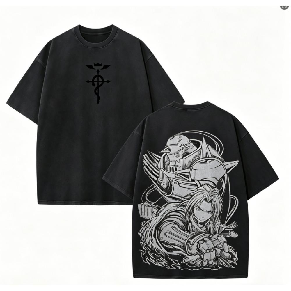 Fullmetal Alchemist Anime Lover Washed T-shirt Year round clothing high quality personality Clothes Plus Size Unisex New Model Couples tee