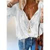 Loose Fit V Neck Long Sleeve Pullover Solid Color Commuter Shirt