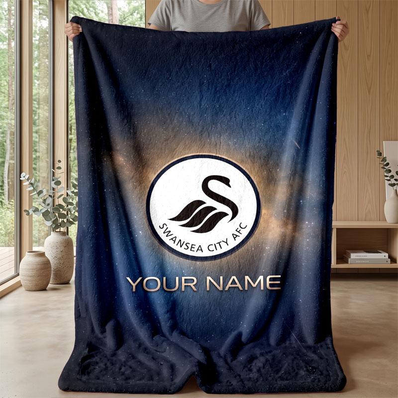 Coperta in Flanella con Nome Personalizzato Swansea City FC Logo Calcio Coperta in Pile Personalizzata Regalo Speciale per Divano Camera da Letto Casa