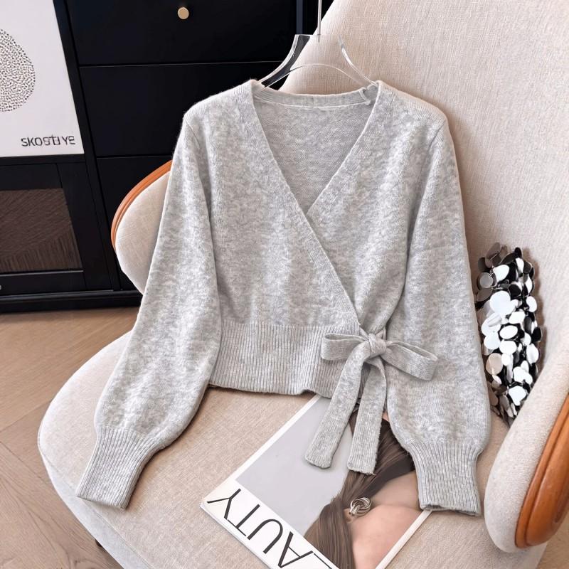 Womens V-Neck Knit Cardigan Slim Fit Long Sleeve Solid Color Fashion Casual Top